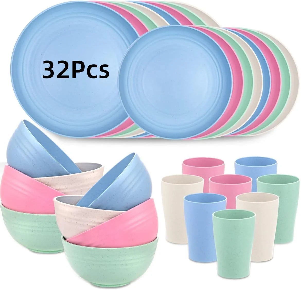 Multicolor large wheat straw tableware set