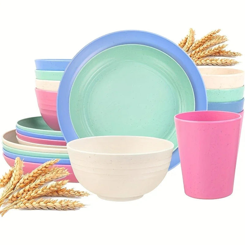 Multicolor large wheat straw tableware set