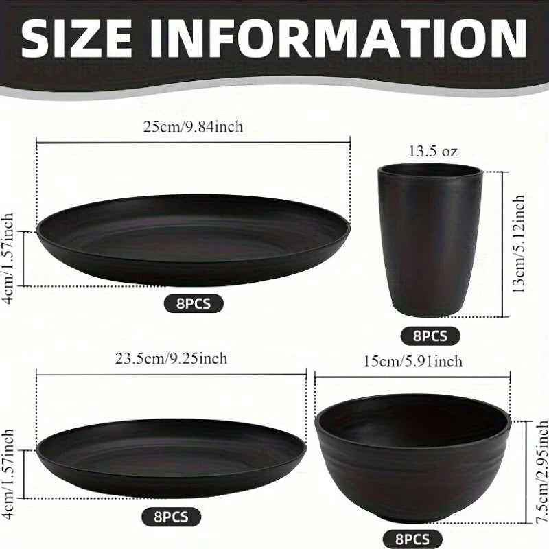 Multicolor large wheat straw tableware set