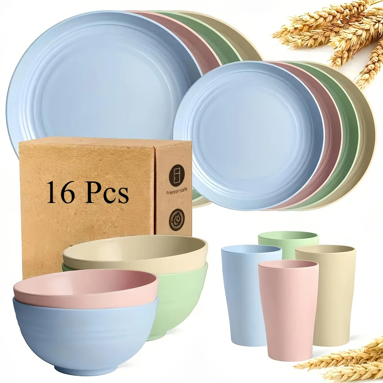 Multicolor large wheat straw tableware set