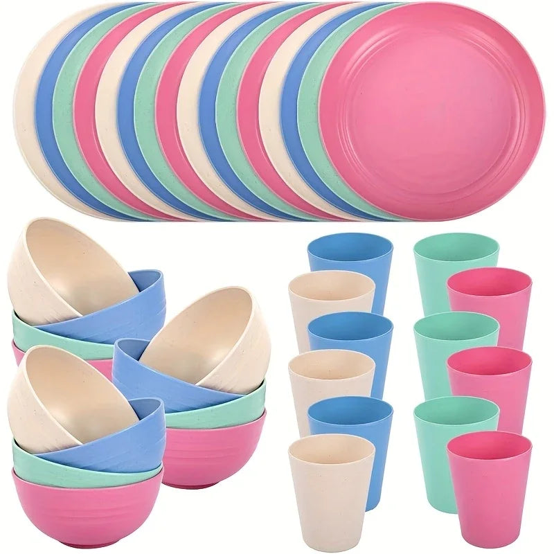 Multicolor large wheat straw tableware set