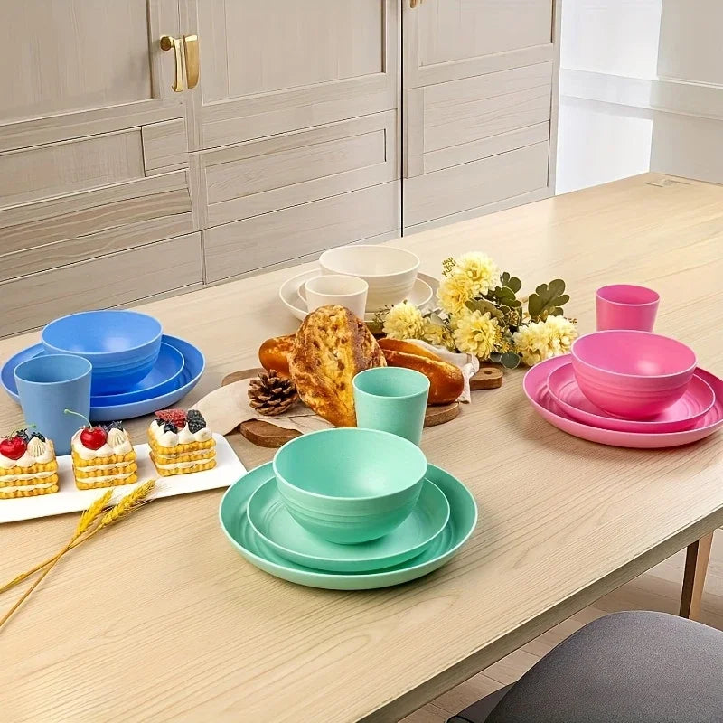 Multicolor large wheat straw tableware set