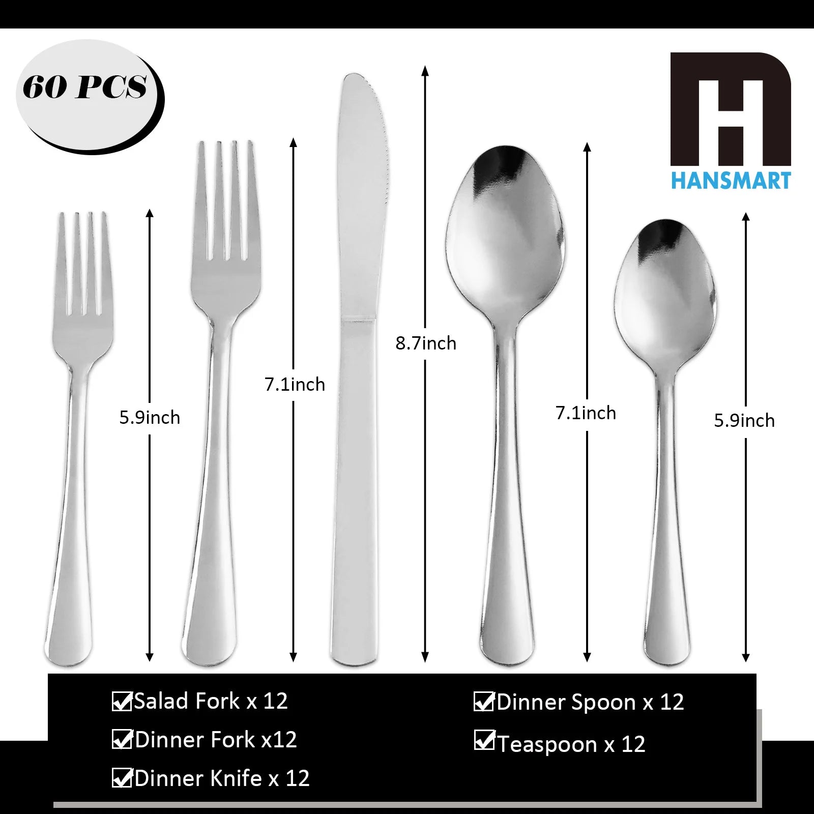 60Pcs Stainless Steel Flatware Set