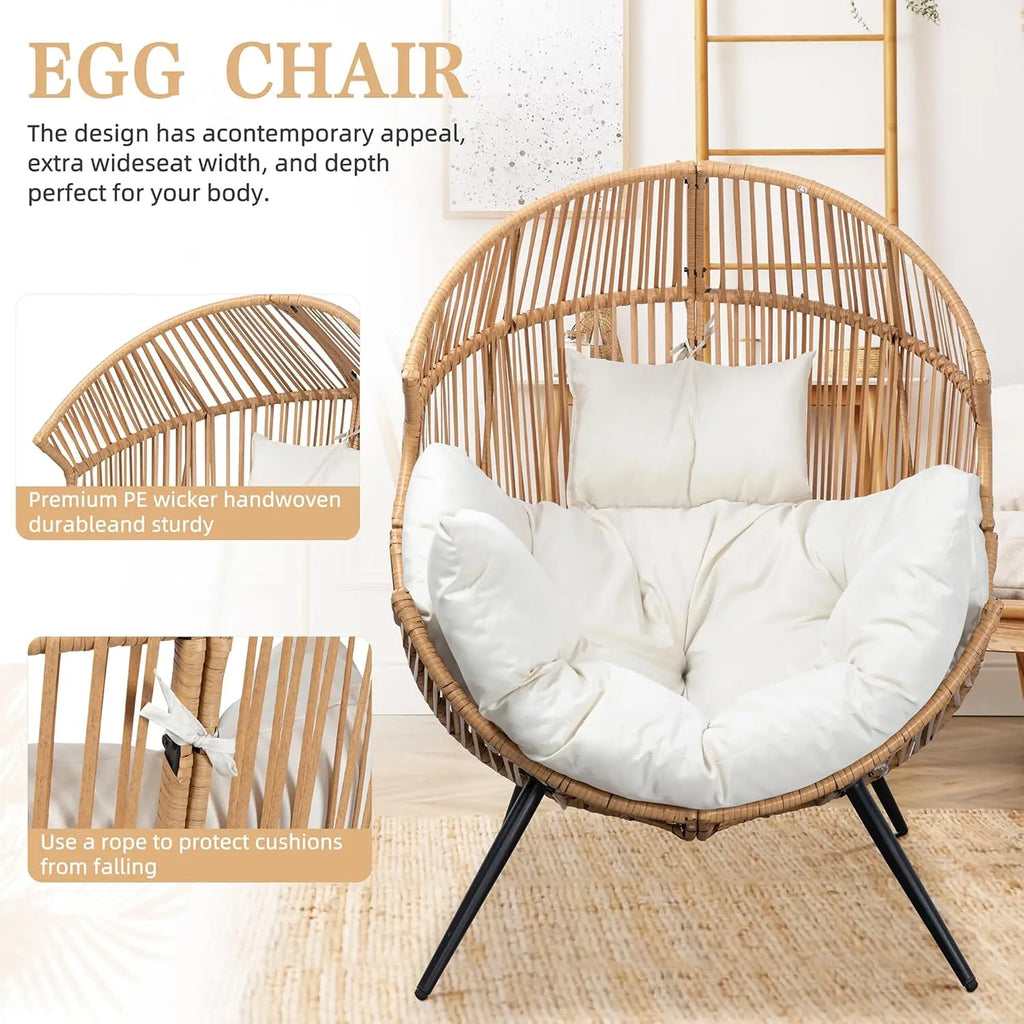 Oversized Rattan Egg Chair with Cushion