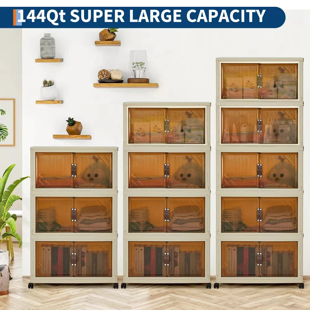 Foldable Storage Cabinet with Lids & Wheels