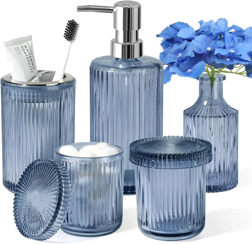 Vintage Blue Glass Bathroom Set