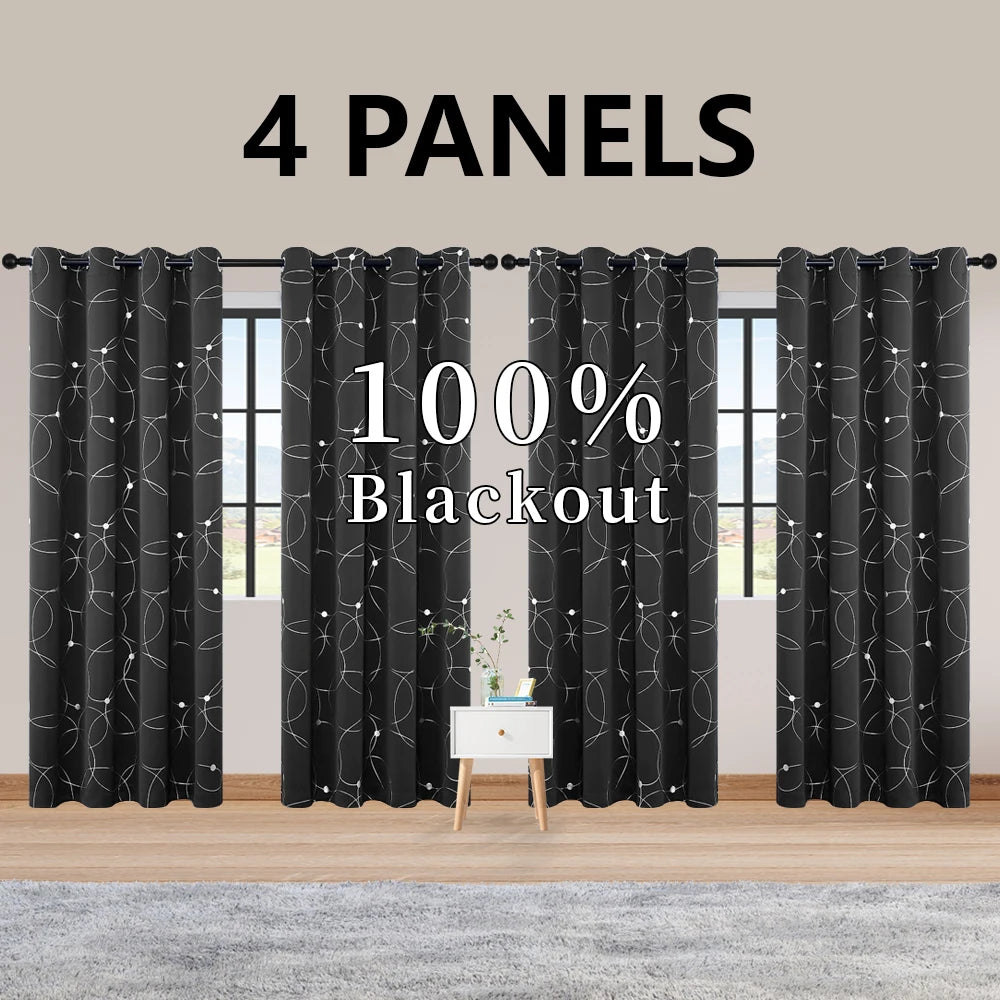 4PCS Blackout Thermal Insulated Room Darkening Curtains