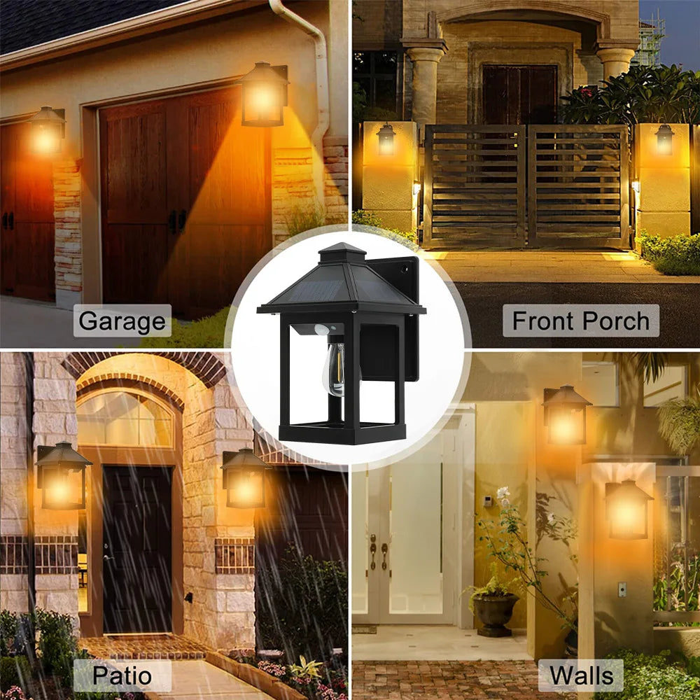 2pcs Solar Powered Wall Lanterns