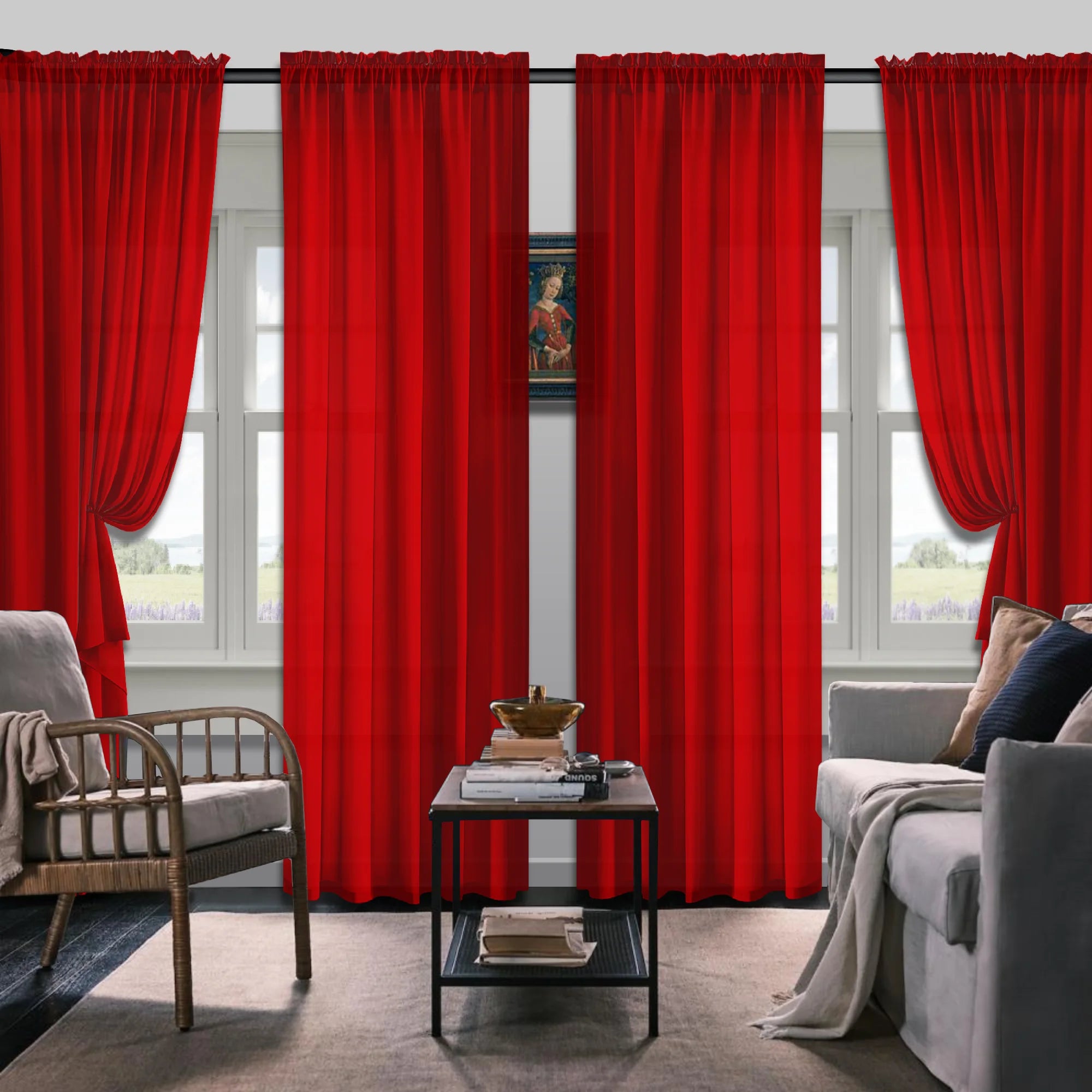 Set Of 4 Solid Color Simple Rod Pocket Blackout Curtains