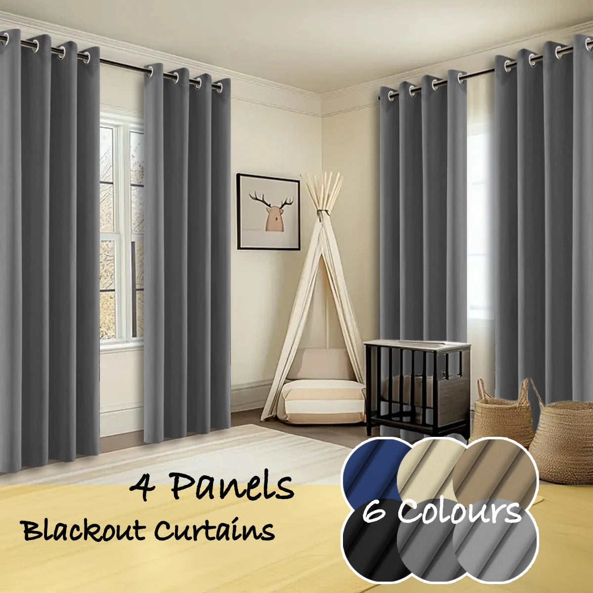 4 Panles Thermal Insulated Blackout Curtains