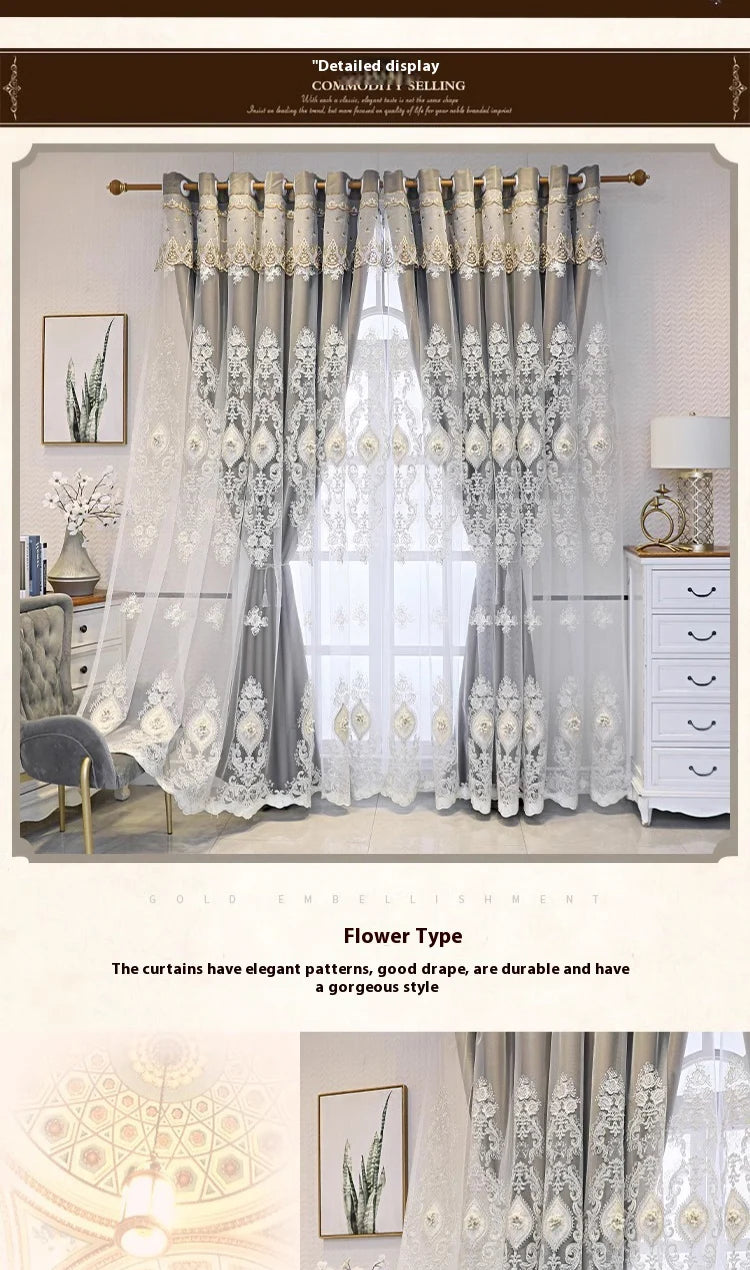 1PC Luxury vintage-style embroidered curtains