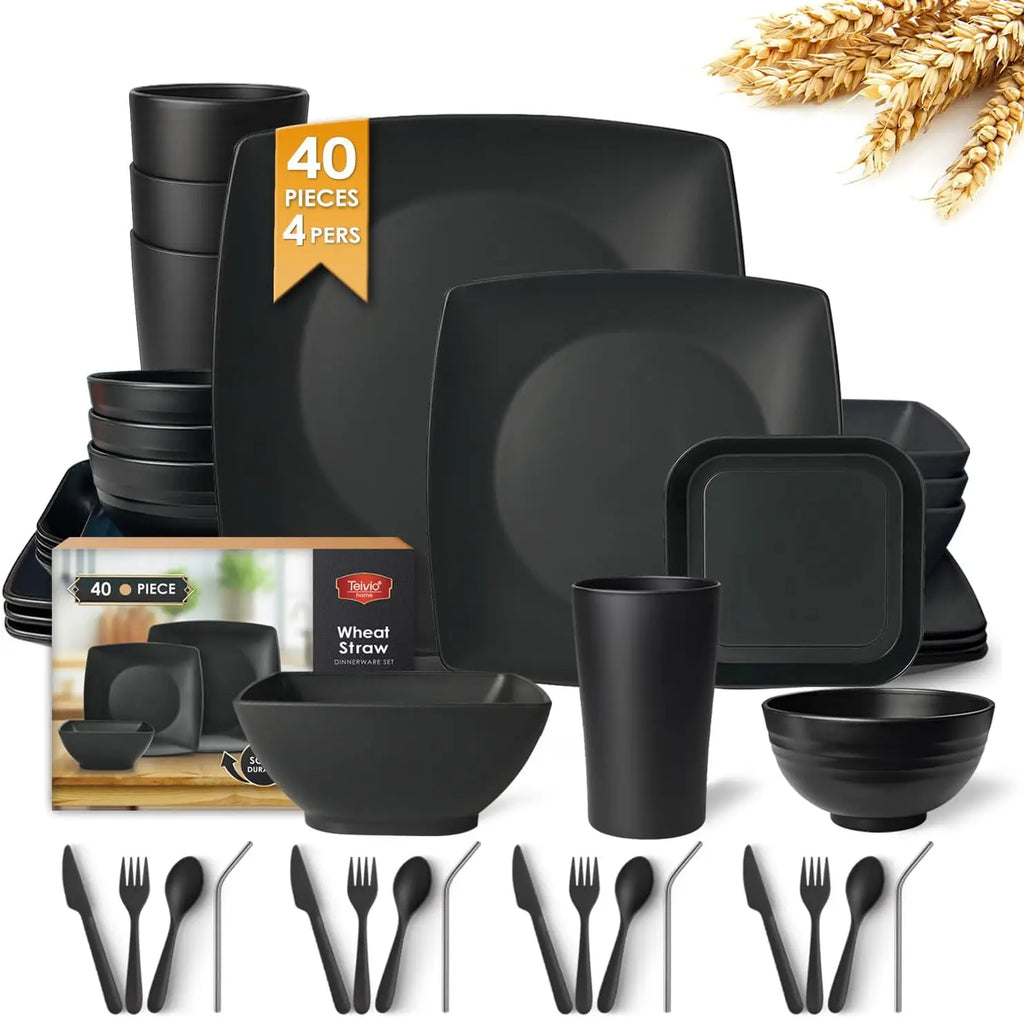 40-Piece Square Plastic Dinnerware Set