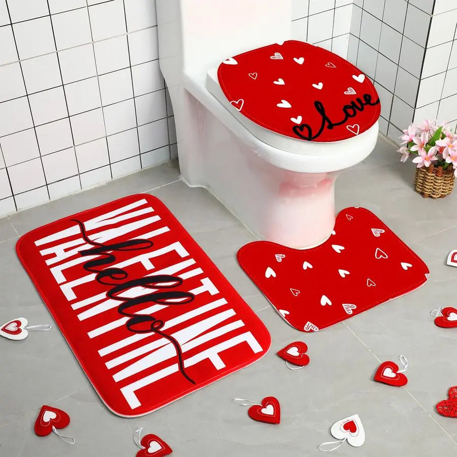 4 Pcs Valentines Day Shower Curtain Set
