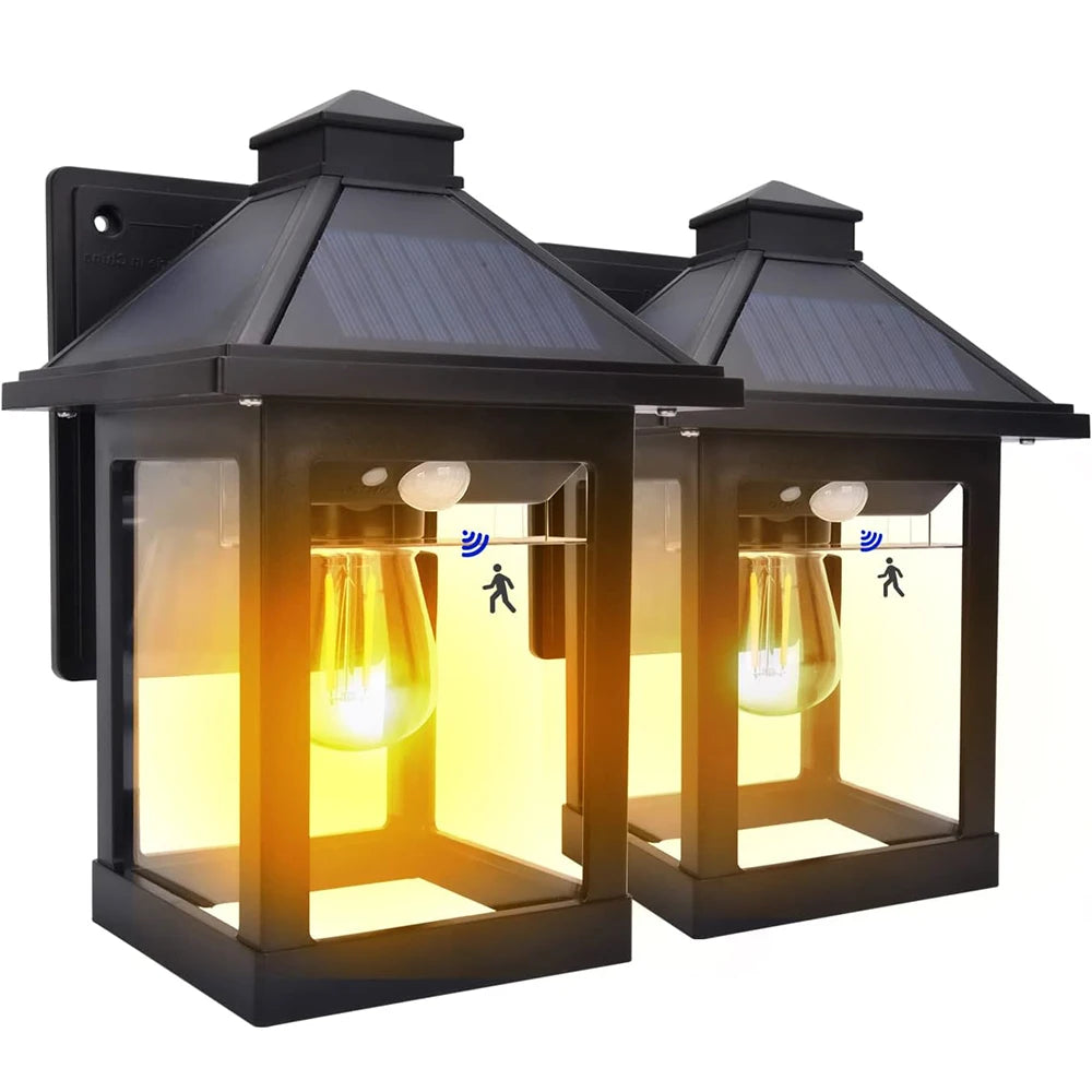 2pcs Solar Powered Wall Lanterns