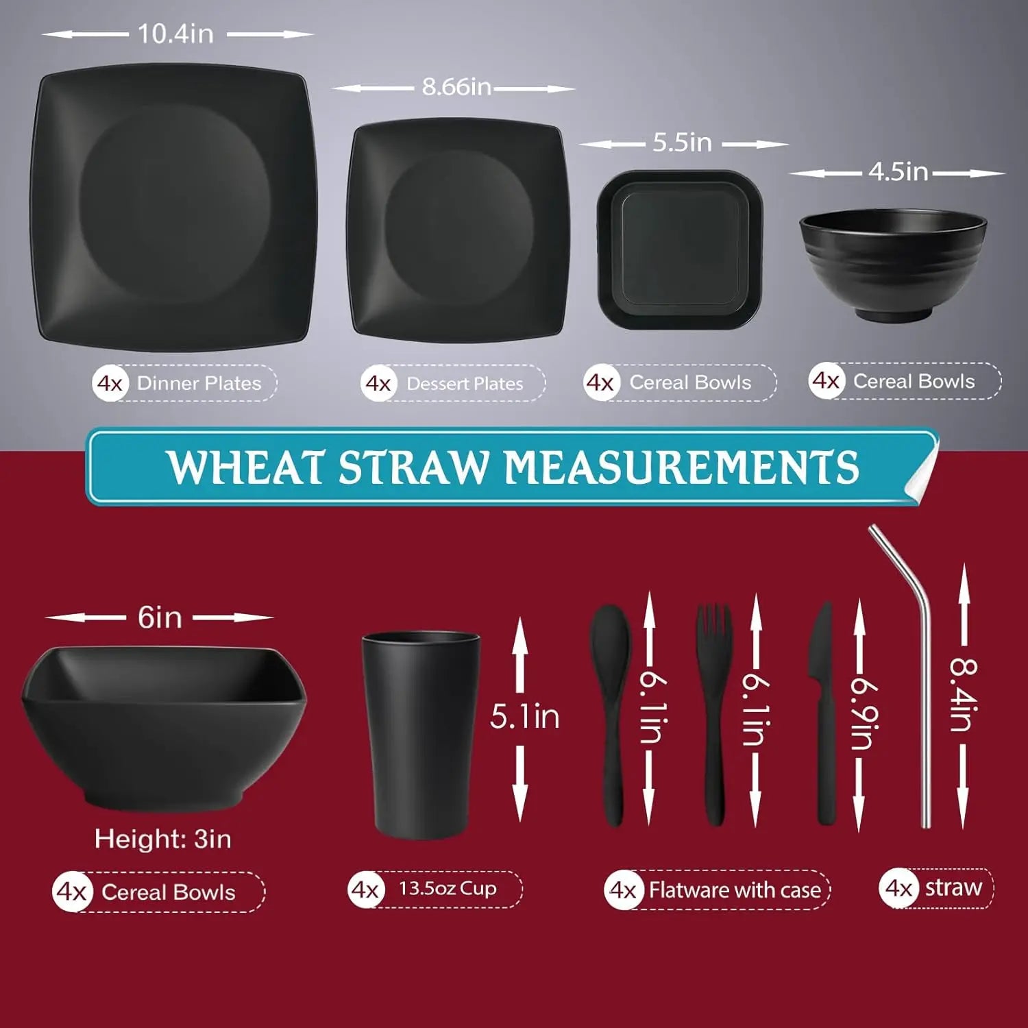 40-Piece Square Plastic Dinnerware Set
