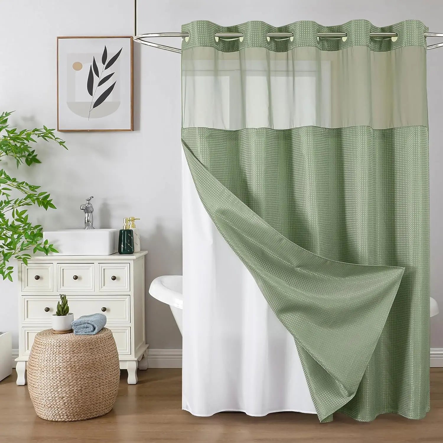 Sage Green Shower Curtain with Snap Liner