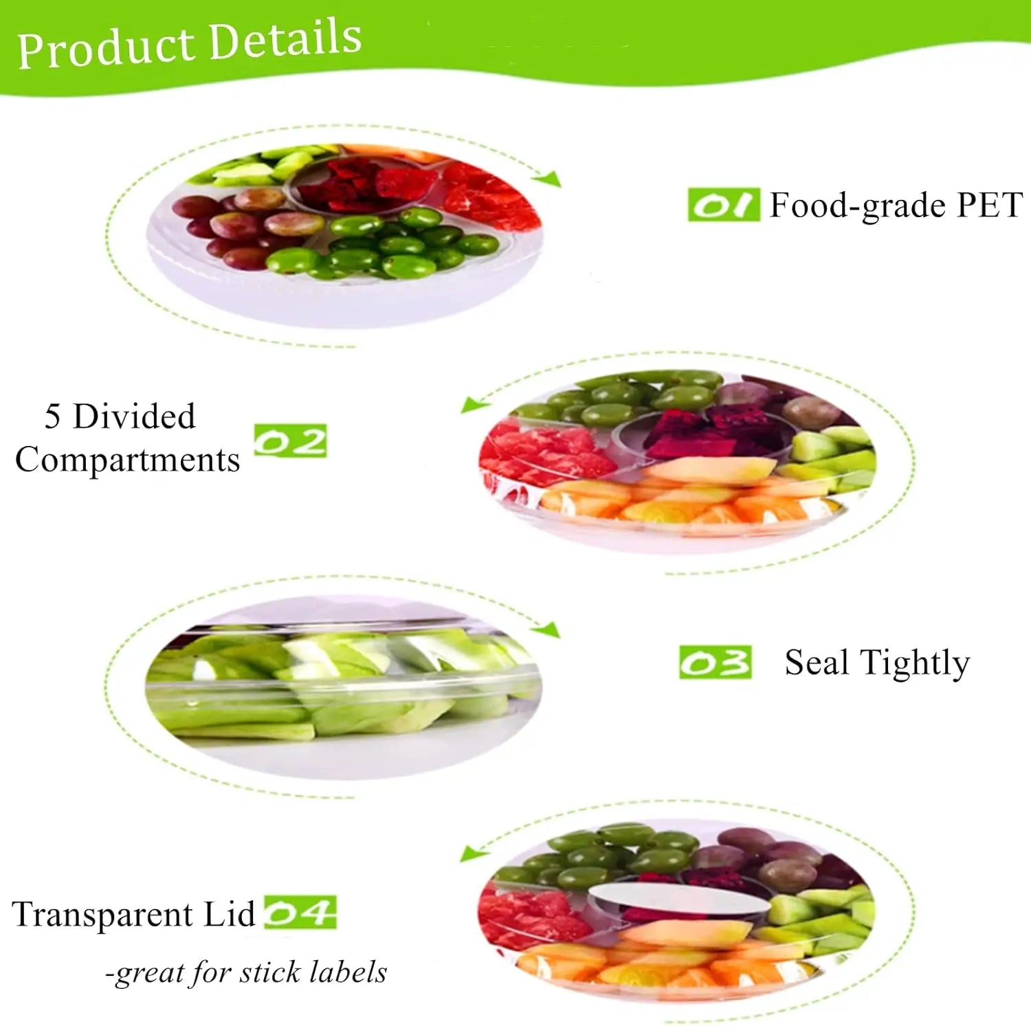 Disposable 5-Compartment Plastic Appetizer Trays
