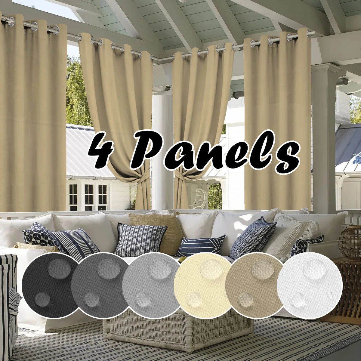 4PCS Waterproof Privacy Outdoor Curtain