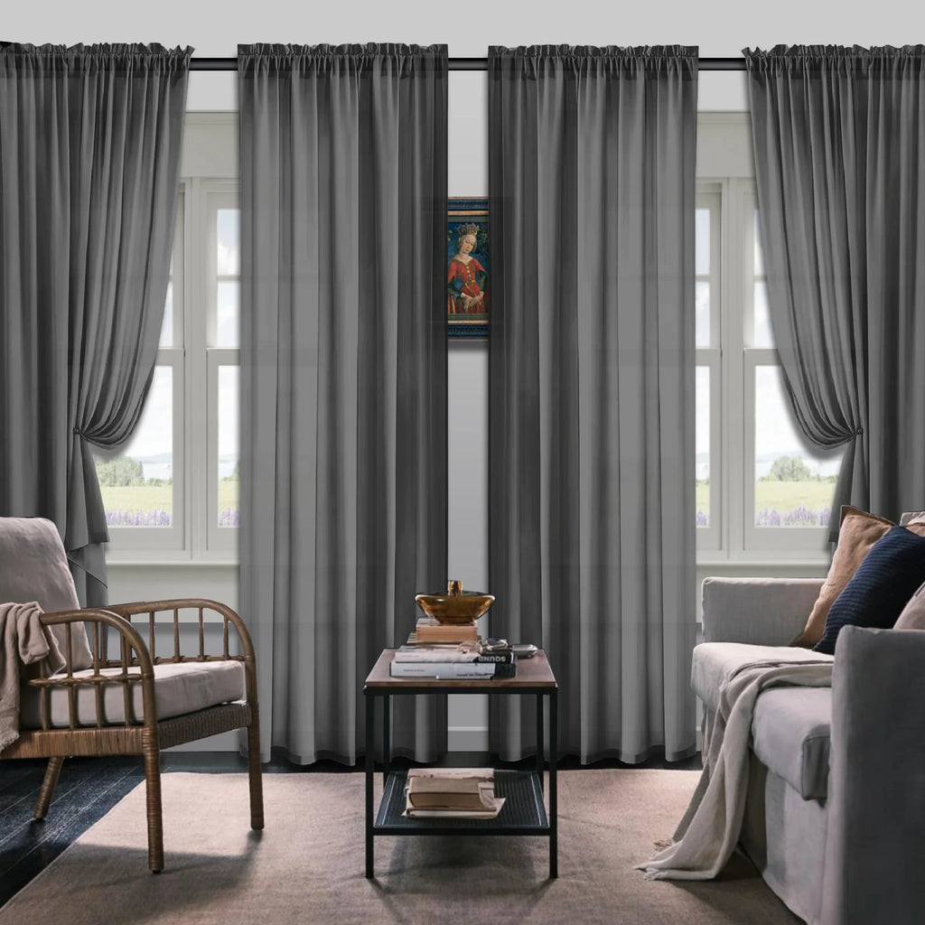 Set Of 4 Solid Color Simple Rod Pocket Blackout Curtains