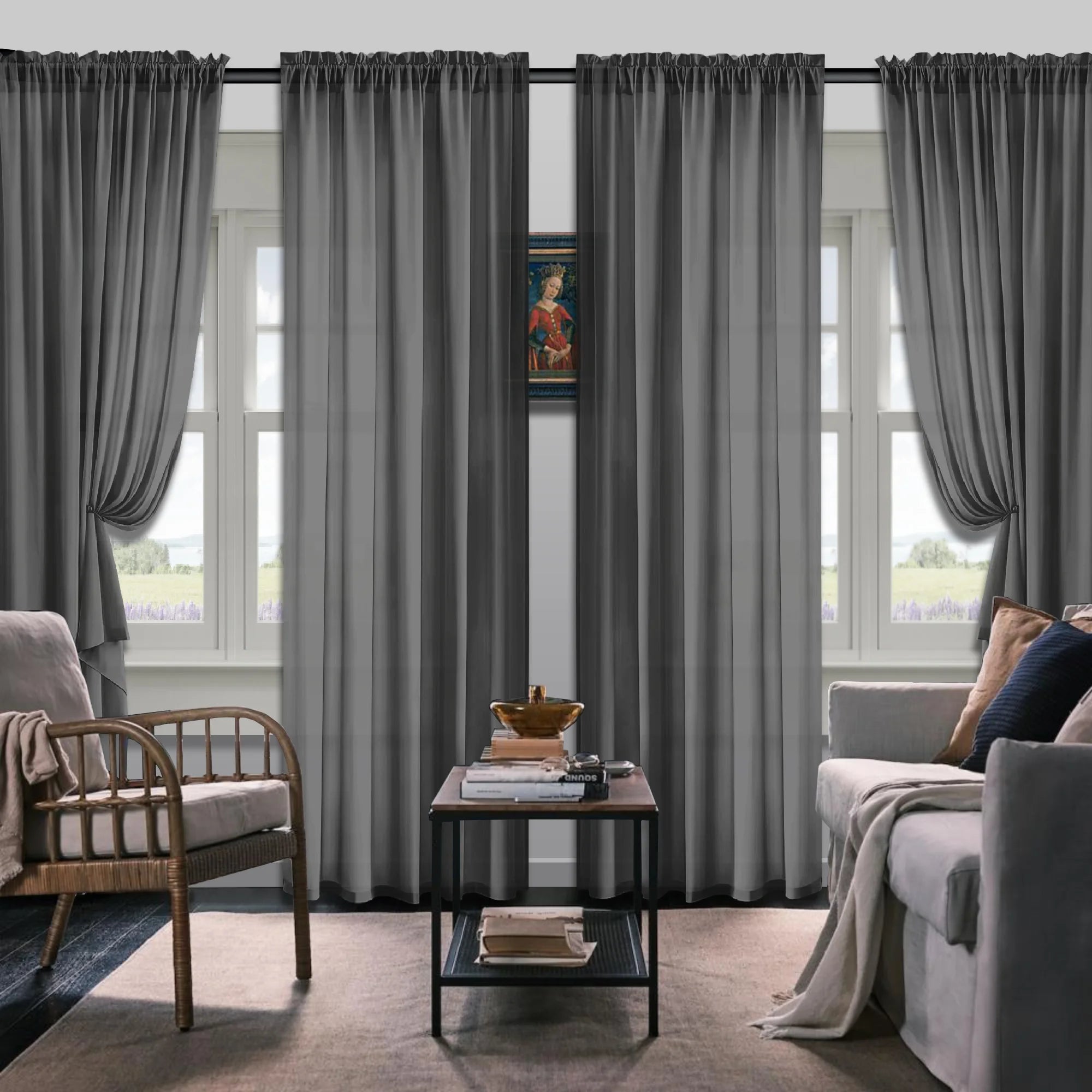 Set Of 4 Solid Color Simple Rod Pocket Blackout Curtains