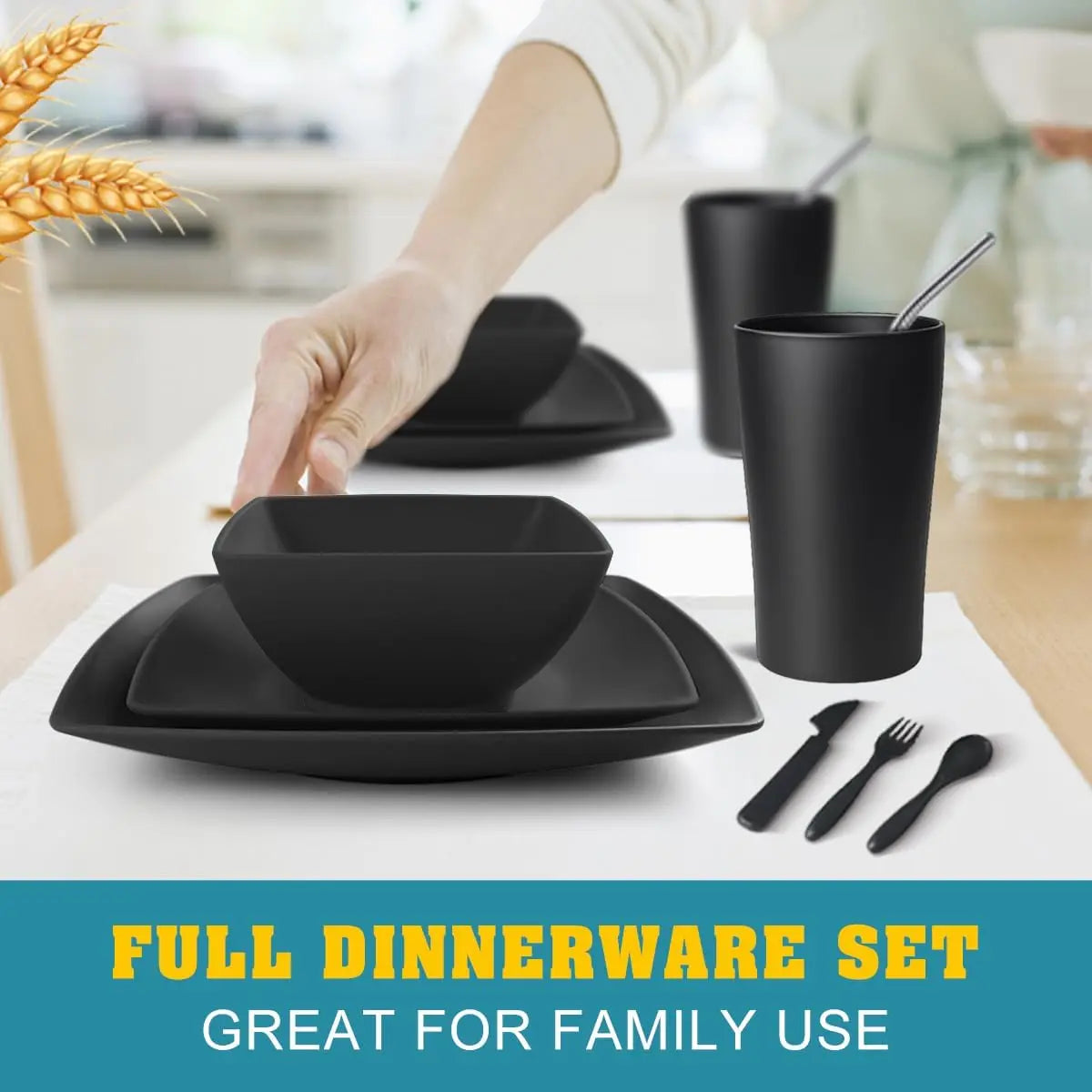 40-Piece Square Plastic Dinnerware Set