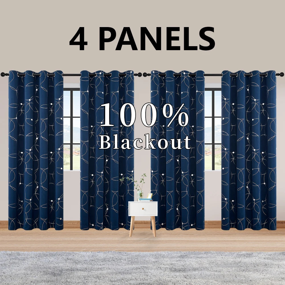 4PCS Blackout Thermal Insulated Room Darkening Curtains