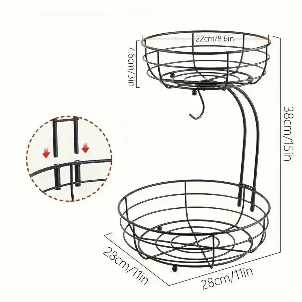 2-Tier Countertop Fruit Basket Bowl with Banana Hanger