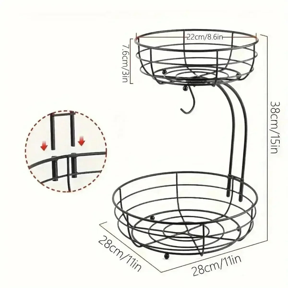 2-Tier Countertop Fruit Basket Bowl with Banana Hanger