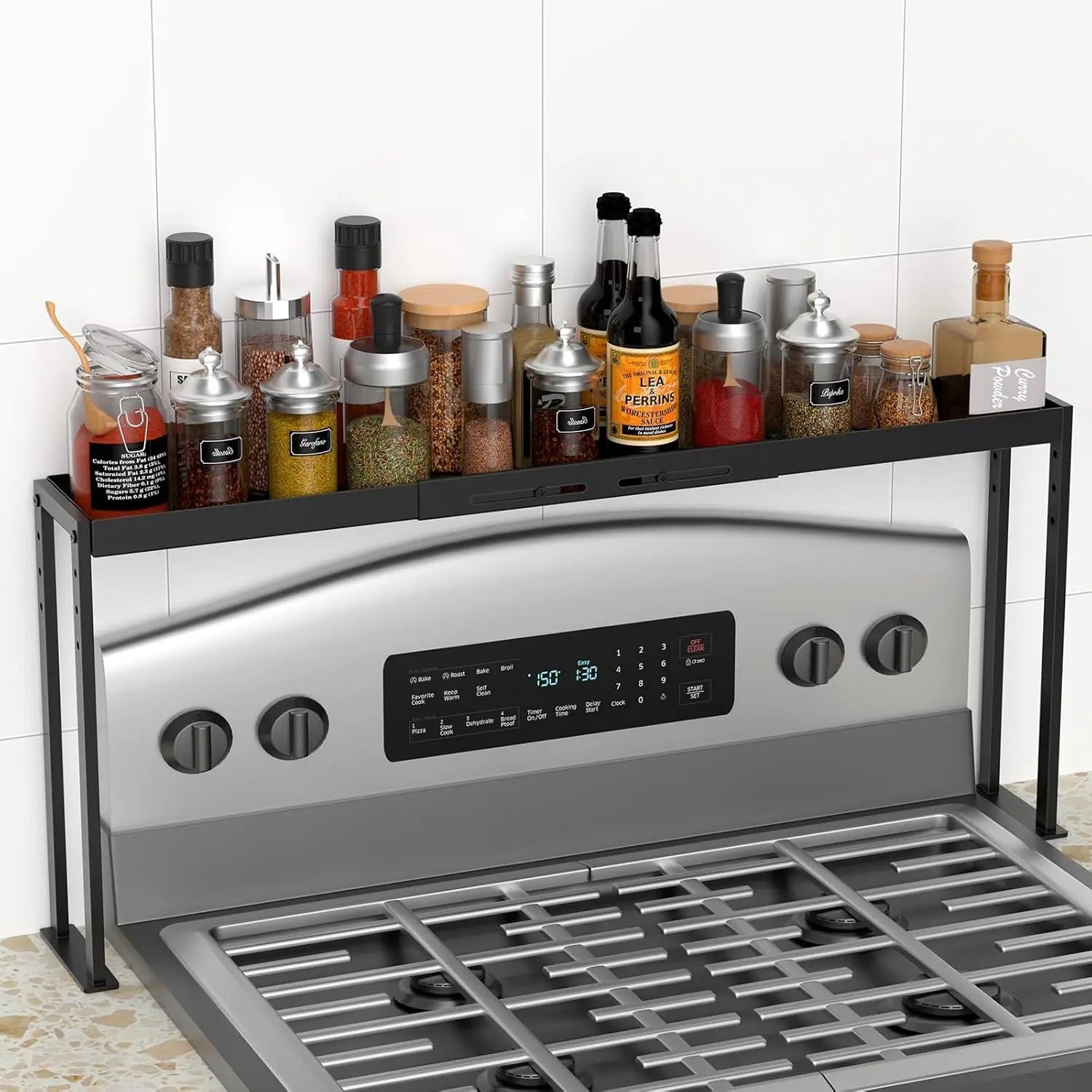 Adjustable 4-Level Spice Rack for Stove Top