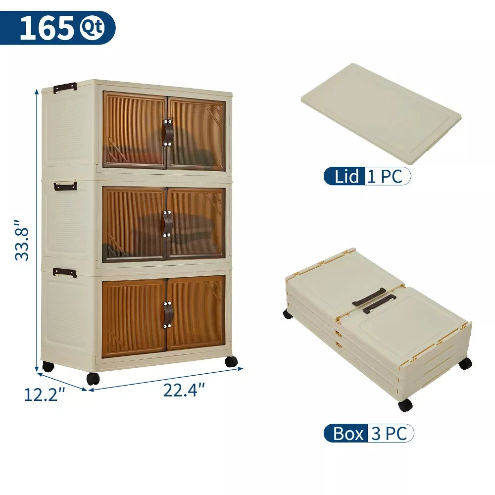 Foldable Storage Cabinet with Lids & Wheels