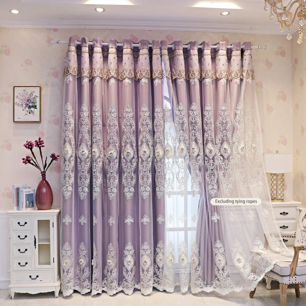 1PC Luxury vintage-style embroidered curtains