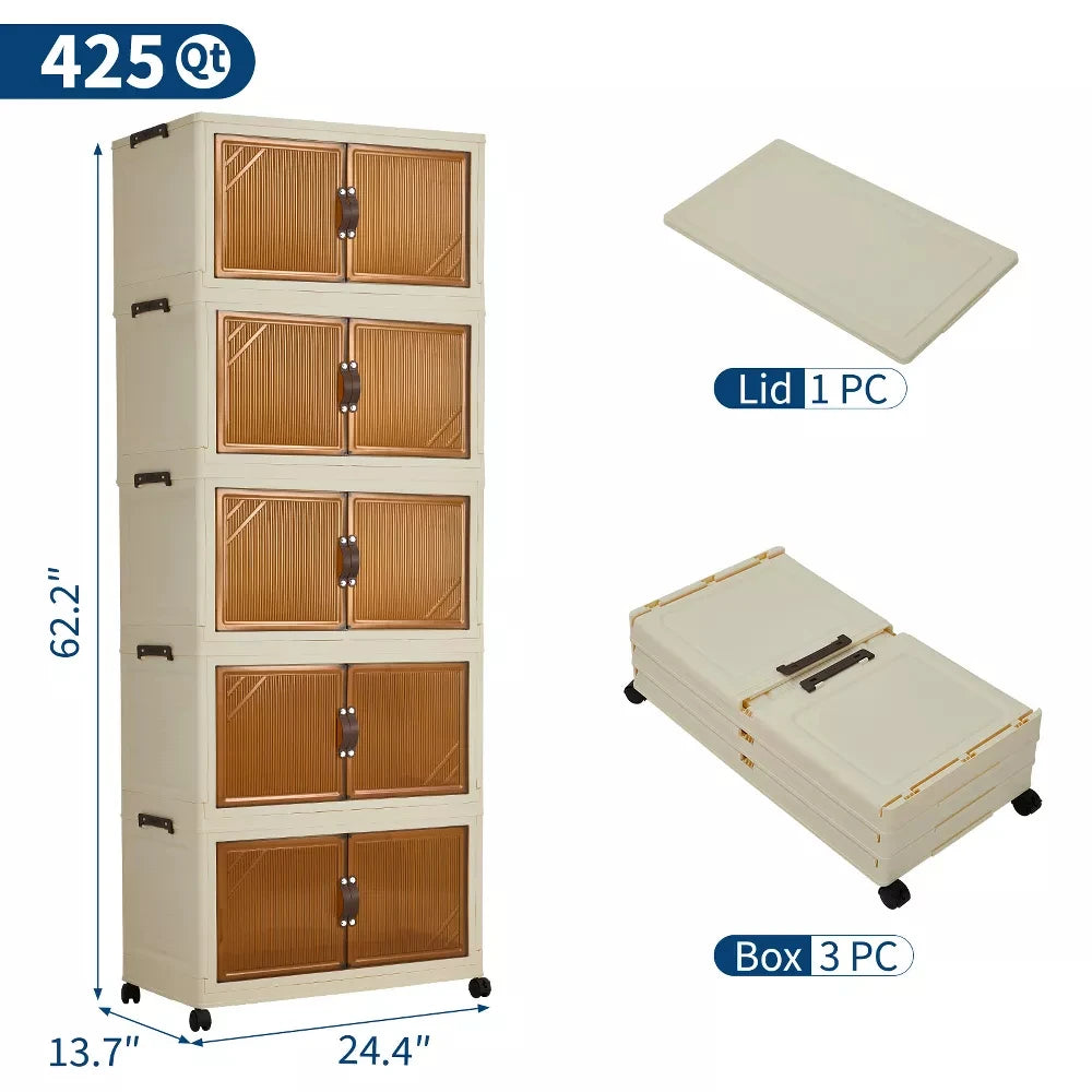 Foldable Storage Cabinet with Lids & Wheels