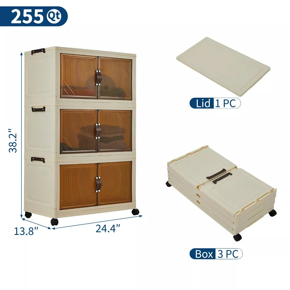 Foldable Storage Cabinet with Lids & Wheels