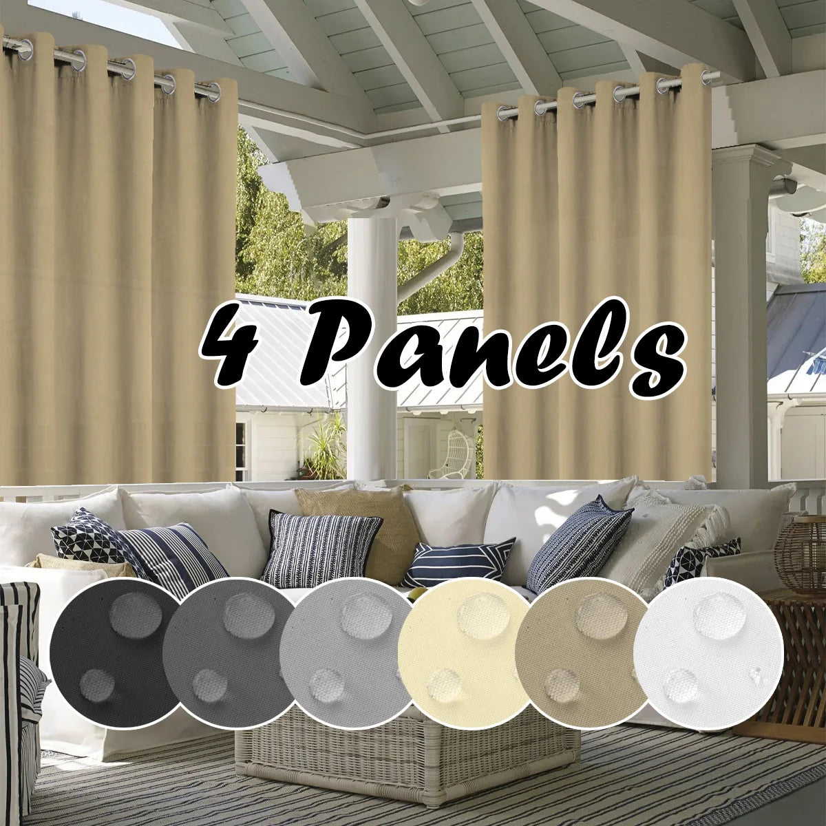 4PCS Waterproof Privacy Outdoor Curtain