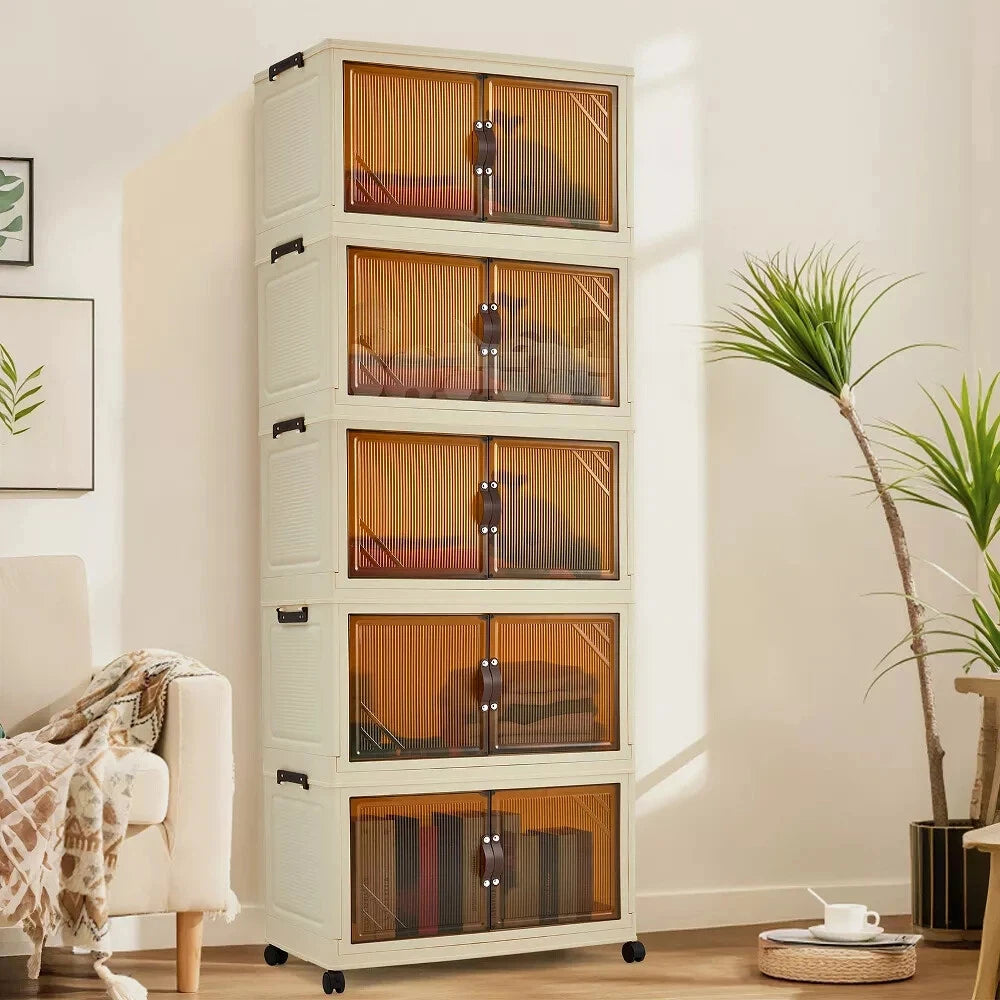 Foldable Storage Cabinet with Lids & Wheels