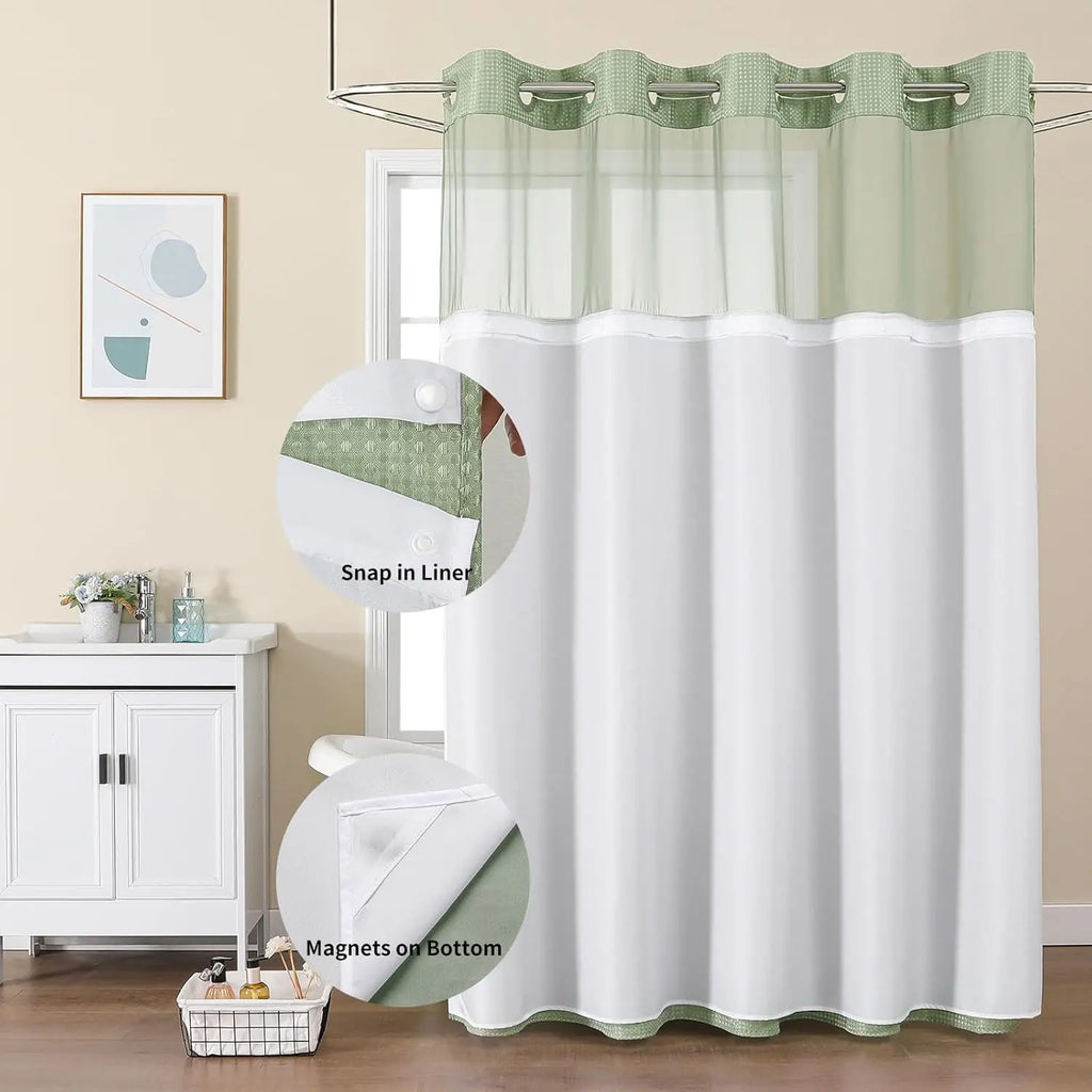 Sage Green Shower Curtain with Snap Liner