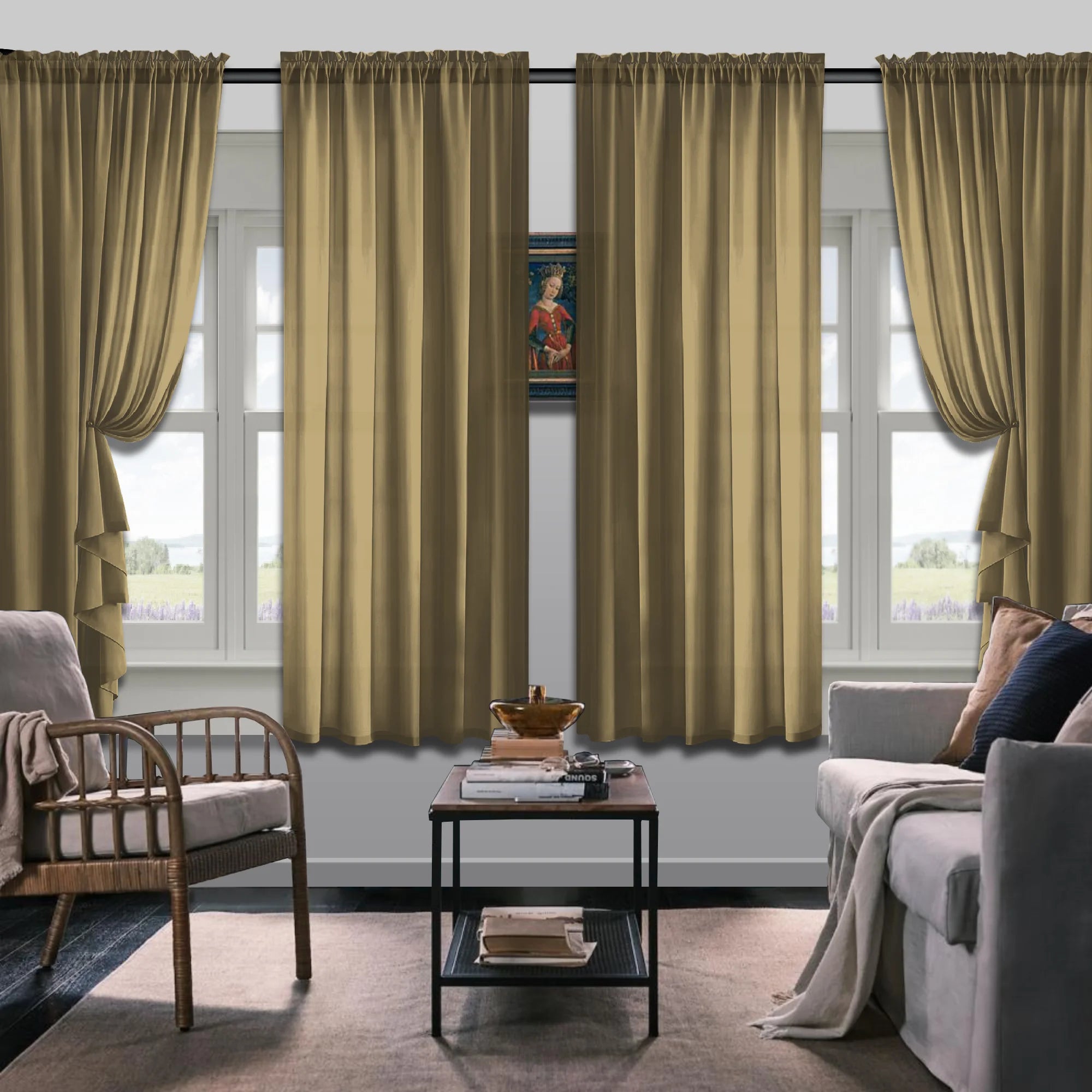Set Of 4 Solid Color Simple Rod Pocket Blackout Curtains