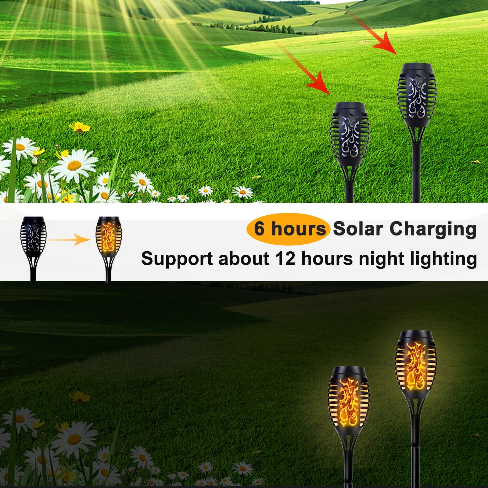 4/6/8/12Pcs Solar Flame Torch Lights
