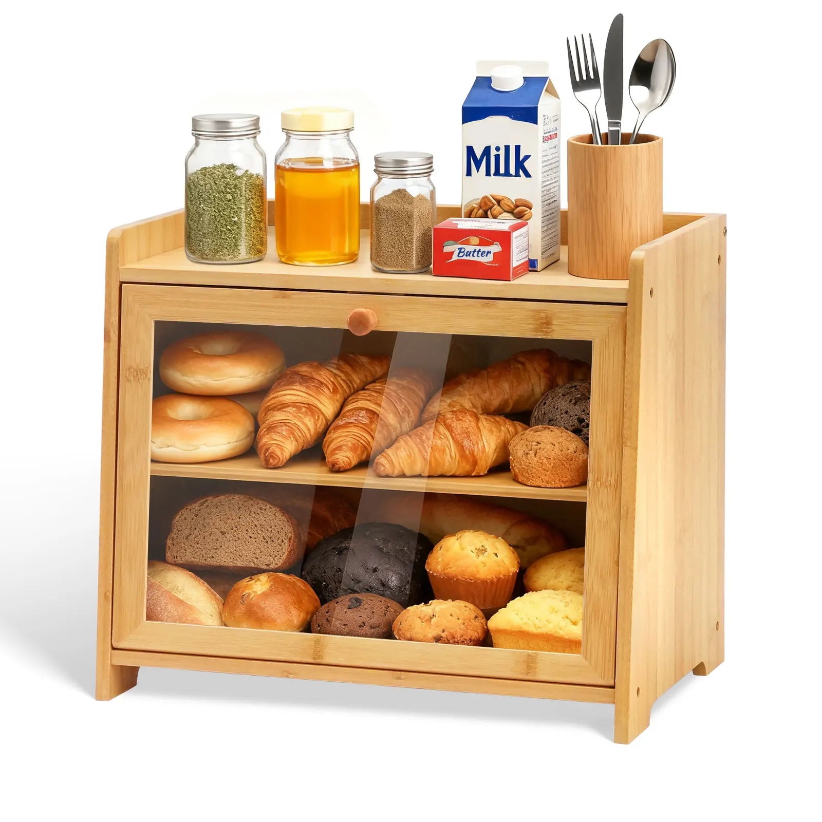 Bamboo Bread Box for Kitchen Countertop