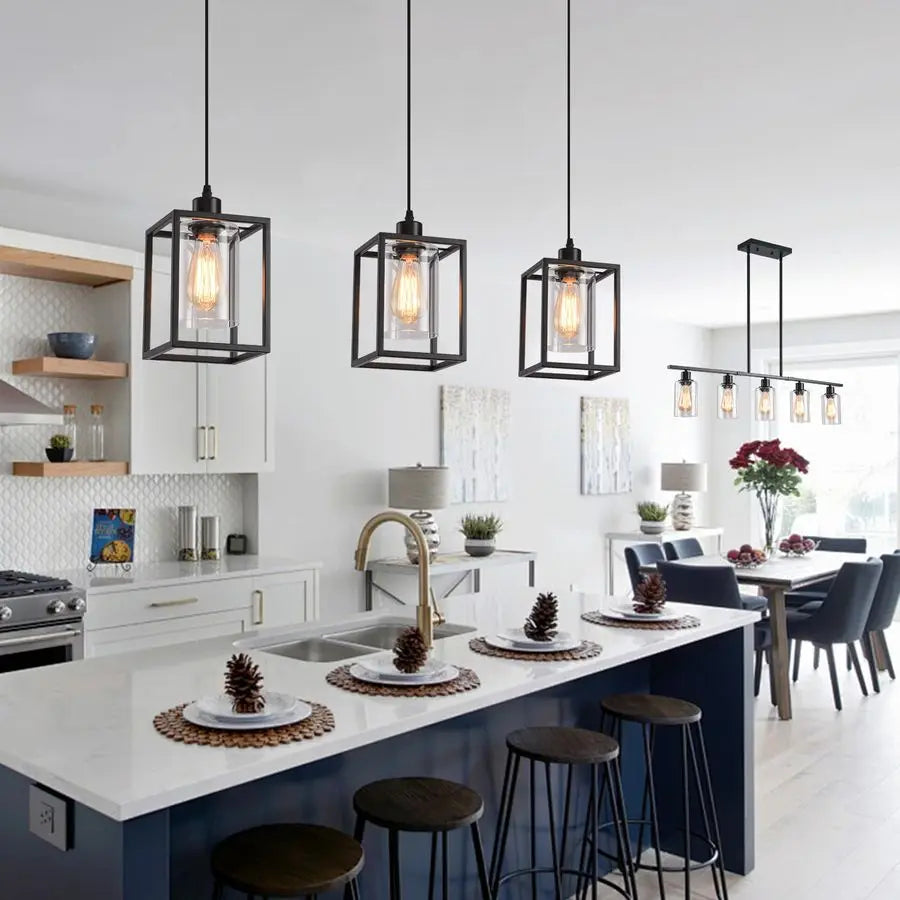 Lantern Pendant Light Fixtures with Clear Glass Shade