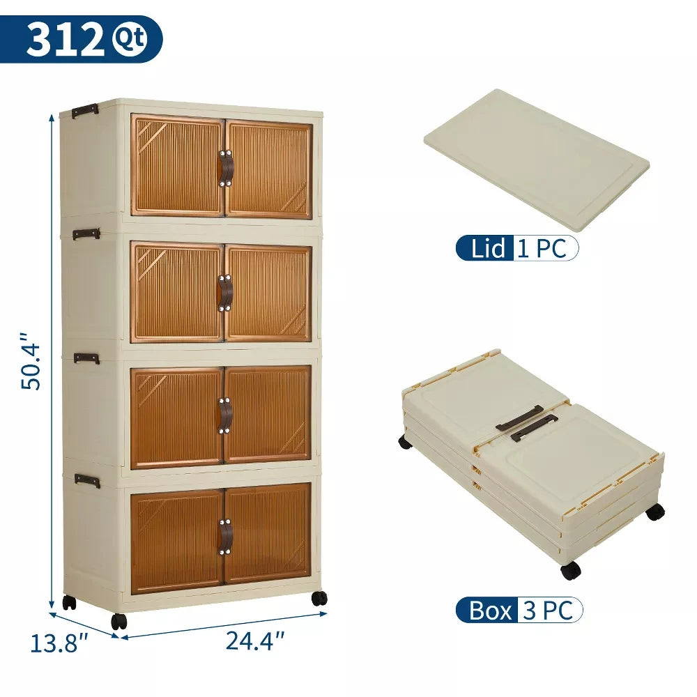 Foldable Storage Cabinet with Lids & Wheels