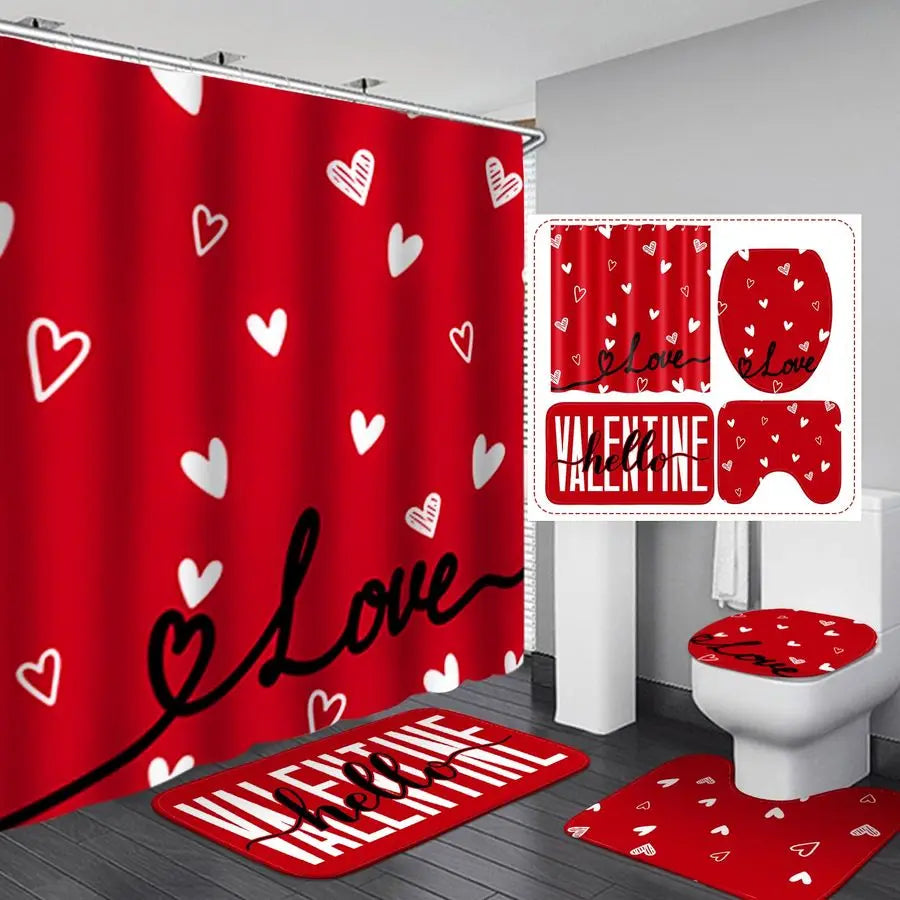 4 Pcs Valentines Day Shower Curtain Set