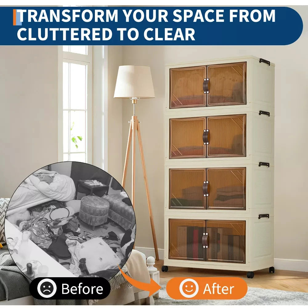 Foldable Storage Cabinet with Lids & Wheels
