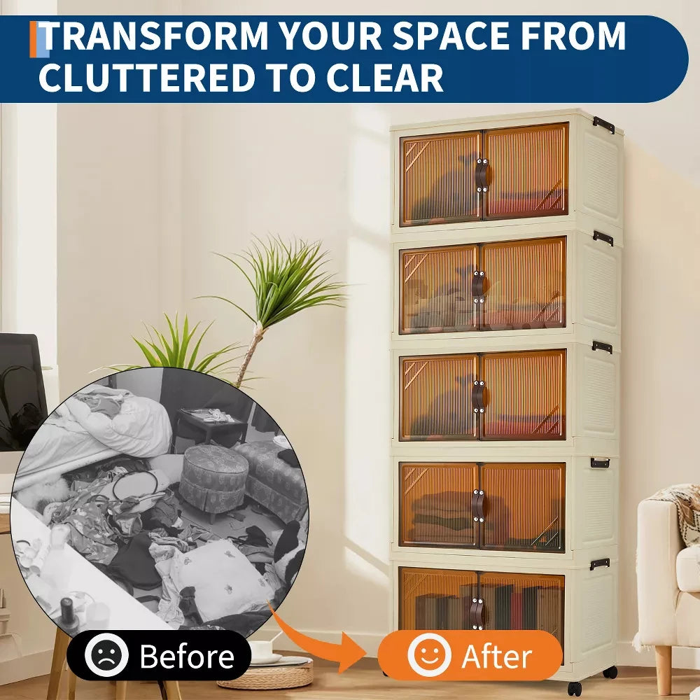 Foldable Storage Cabinet with Lids & Wheels