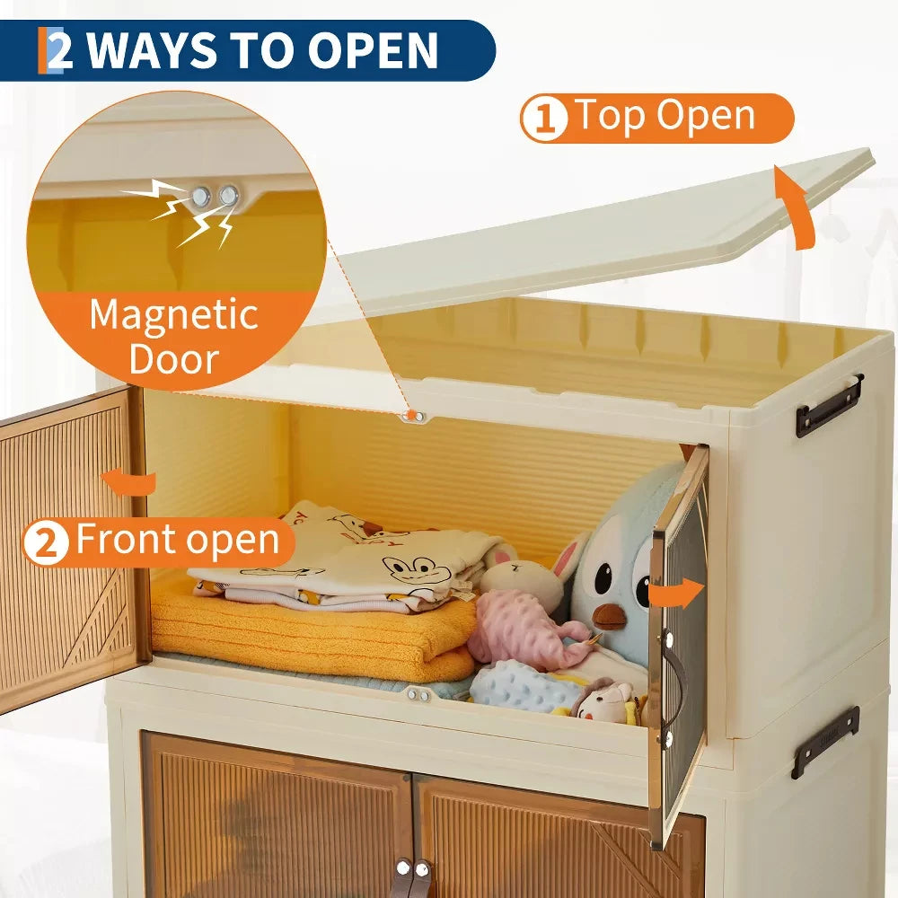 Foldable Storage Cabinet with Lids & Wheels