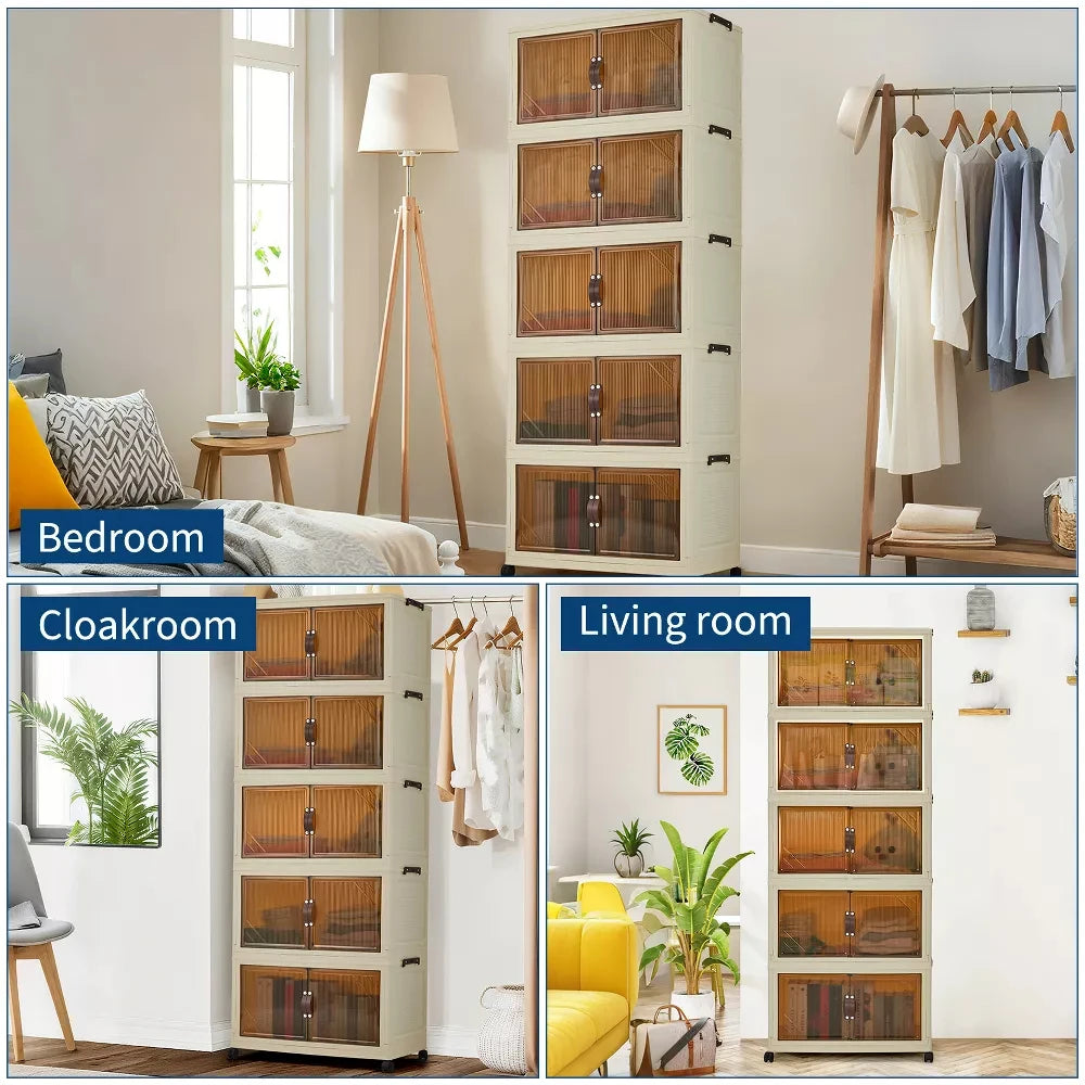 Foldable Storage Cabinet with Lids & Wheels