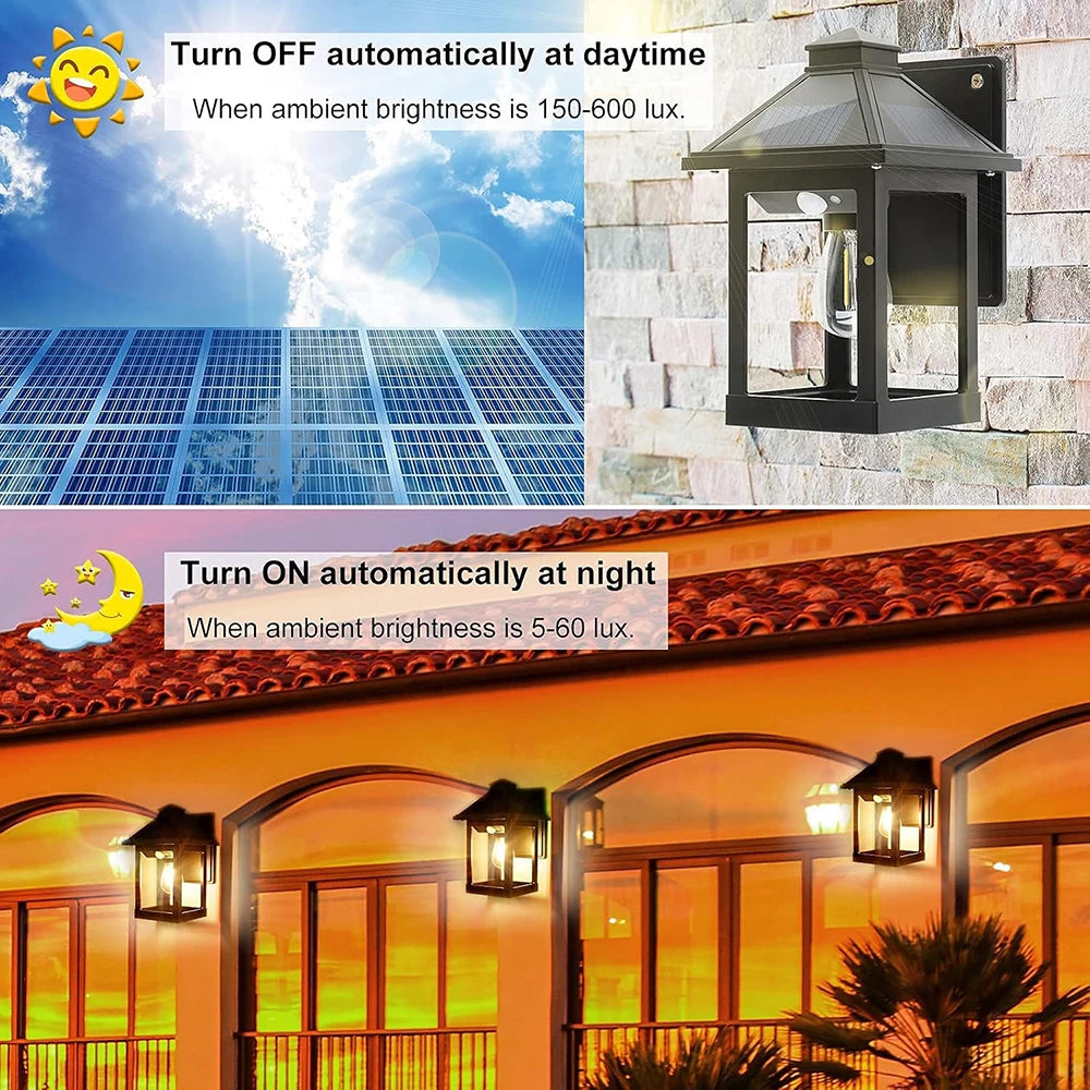 2pcs Solar Powered Wall Lanterns