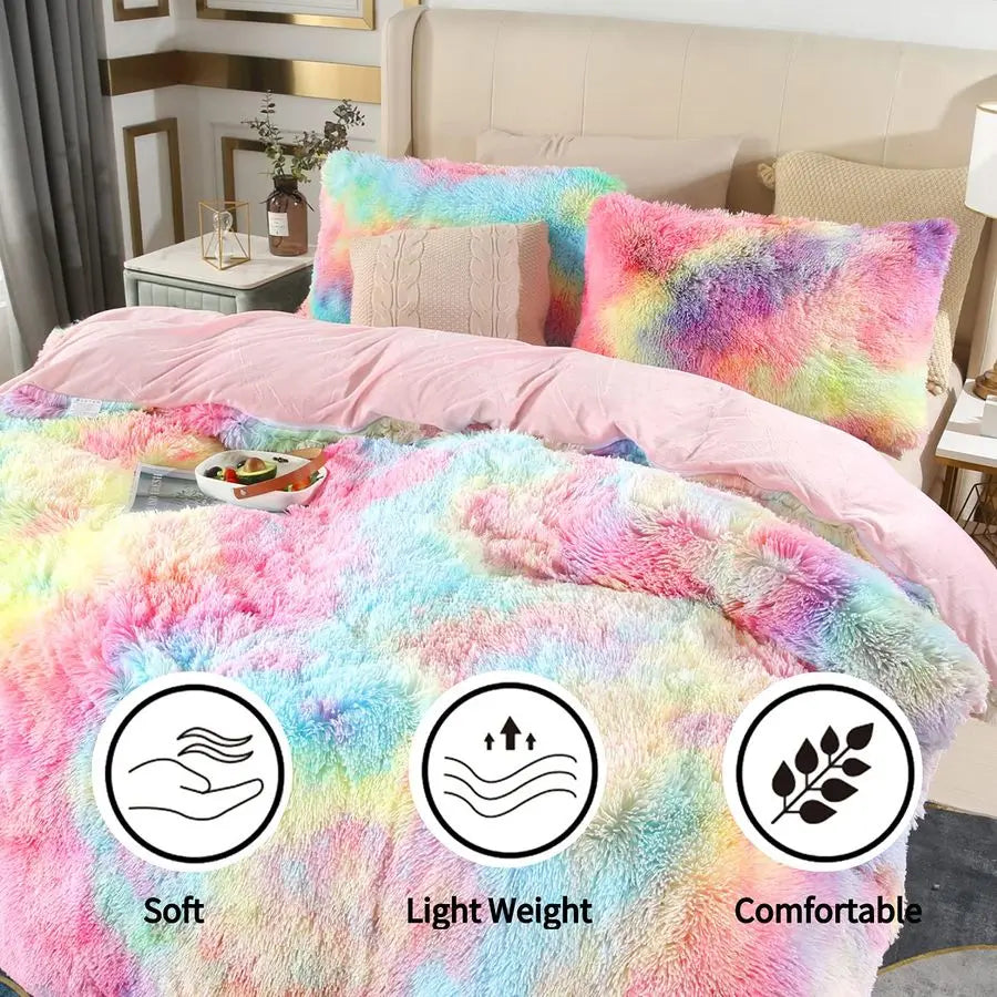 3Pcs Rainbow Bedding Set Ultra Soft