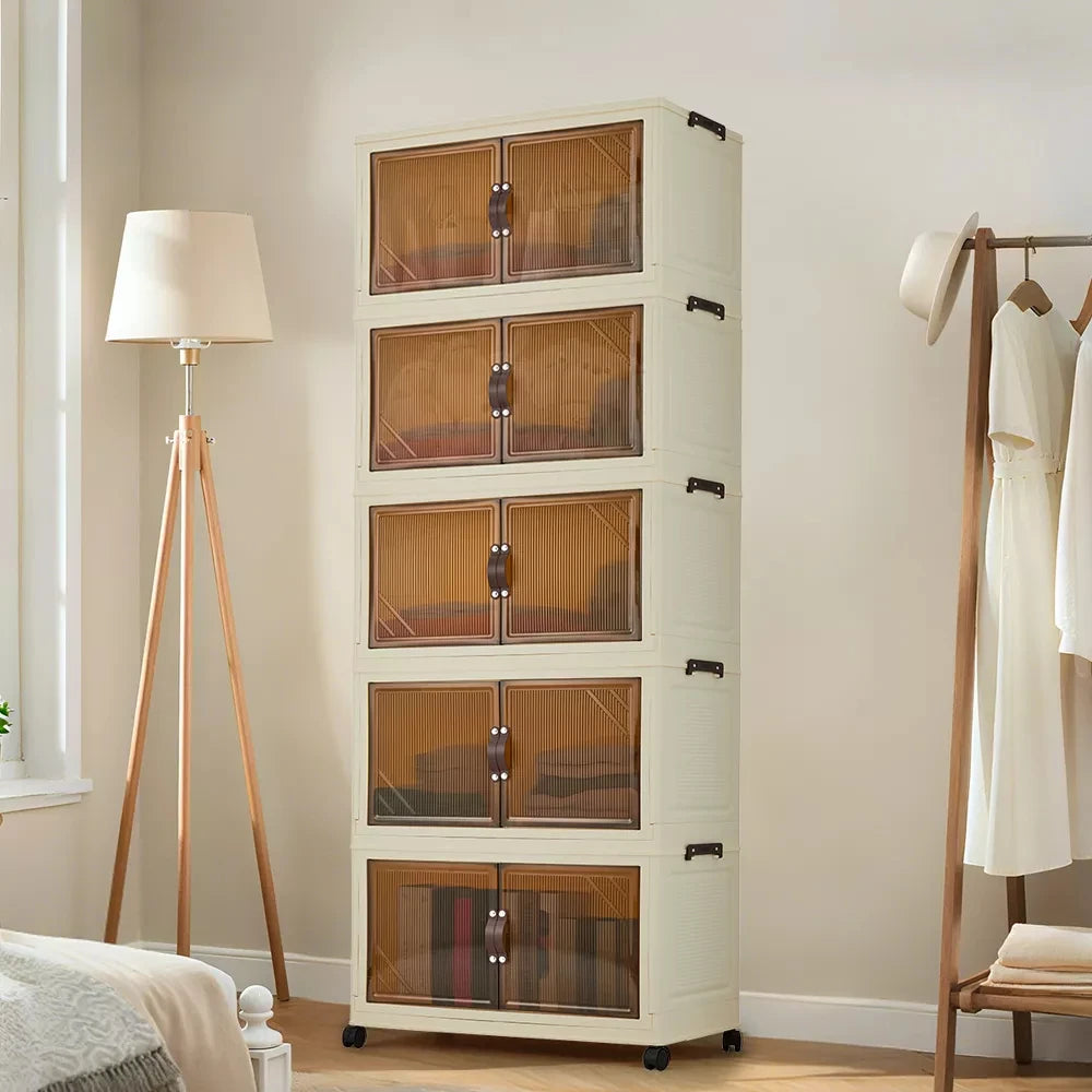Foldable Storage Cabinet with Lids & Wheels