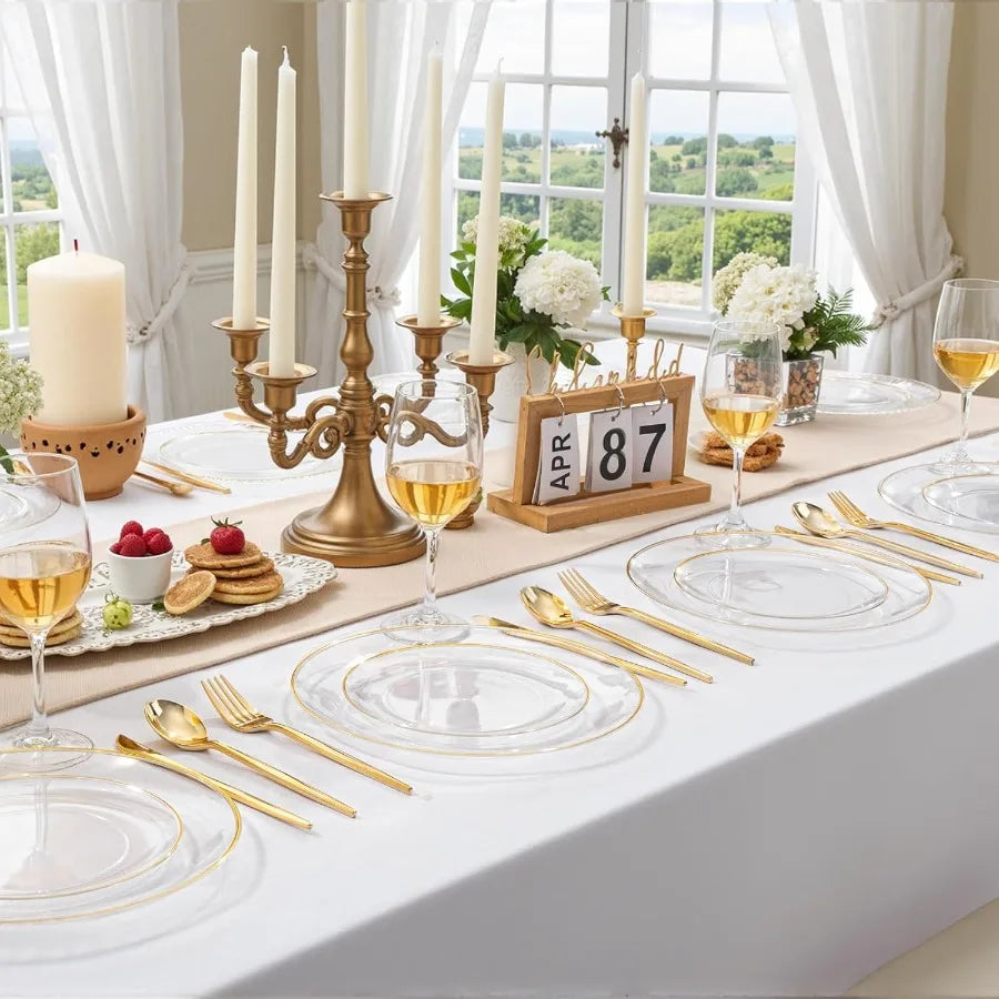 200PCS Clear and Gold Plastic Plates